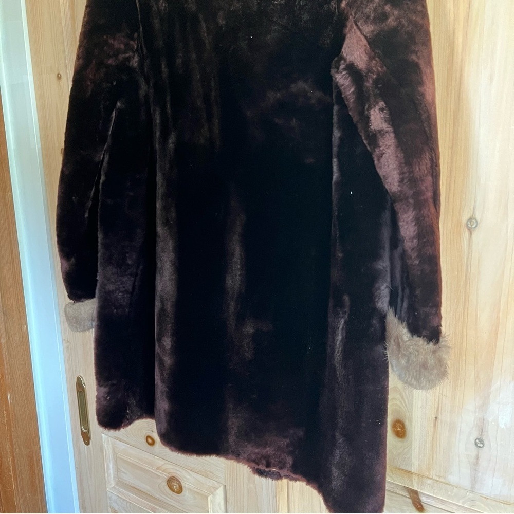 Vintage Brown Fur Long Coat Mink Fur Collar Custom Made - Classy Elegant Luxury - Picture 15 of 16